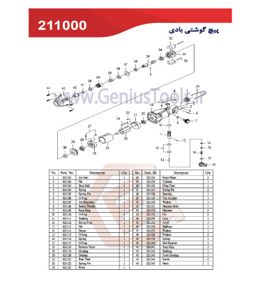 پیچ گوشتی بادی 1/4 اینچی جنیوس GENIUS مدل 211000