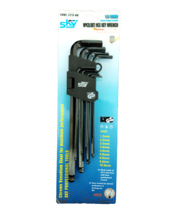 آچار آلن شش گوش بلند ته گرد رو کارتی 9 عددی اسکای SKY مدل ST2213-BB