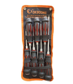 ست پیچ گوشتی 7 عددی ضربه و آچار خور کیف برزنتی OKBOONS دسته قرمز