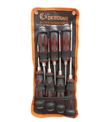 ست پیچ گوشتی 7 عددی ضربه و آچار خور کیف برزنتی OKBOONS دسته قرمز