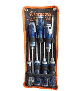 ست پیچ گوشتی 7 عددی ضربه و آچار خور کیف برزنتی OKBOONS دسته آبی