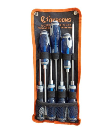 ست پیچ گوشتی 7 عددی ضربه و آچار خور کیف برزنتی OKBOONS دسته آبی