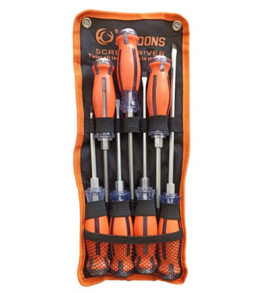 ست پیچ گوشتی 7 عددی ضربه و آچار خور کیف برزنتی OKBOONS دسته نارنجی