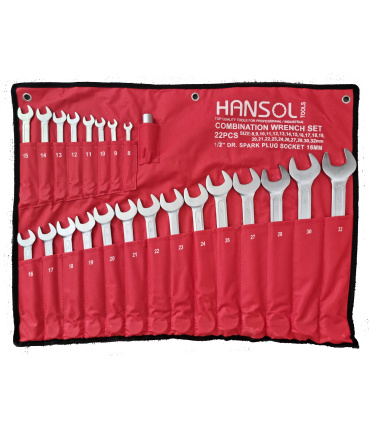 ست آچار 22 عددی یکسر تخت و رینگی 8تا32 هانسول HANSOL مدل HS100 طرح آلمان