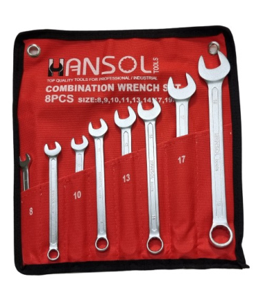 ست آچار 8 عددی یکسر تخت و رینگی 8تا19 هانسول HANSOL مدل طرح آلمان