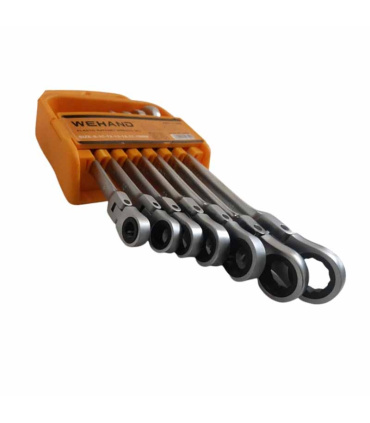 ست کارگاهی آچار 7 عددی لغلغه ای تاشو یکسر تخت و رینگ جغجغه ای WEHAND مدل ART11502