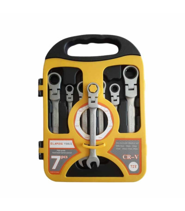 ست آچار 7 عددی یکسر تخت و رینگ جغجغه ای سرتاشو ELAPOID TOOLS