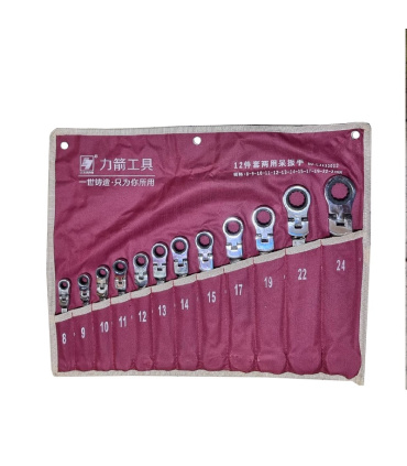 ست آچار12 عددی یکسر تخت یکسر رینگ جغجغه ای سرتاشو 8تا24