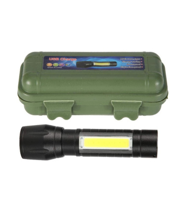 چراغ قوه شارژی زوم دار جیبی XPE+COB با چراغ بغل