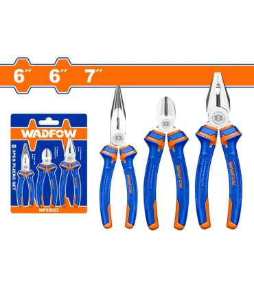 مجموعه 3 عددی انبردست 7 اینچ ،سیم چین و دم باریک 6 اینچ وادفو WADFOW مدل WPS0603