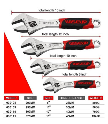 آچار فرانسه سایز 15 اینچ وایساپ WISEUP مدل 030111