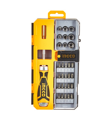 جعبه 33 عددی پیچ گوشتی و بکس با دسته جغجغه ای اینکو INGCO مدل HKSDB0338
