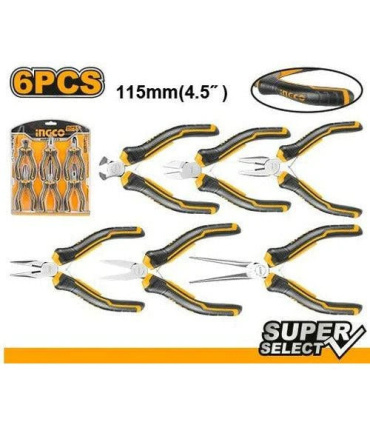 ست انبر مینیاتوری 6 عددی سایز 4.5 اینچ اینکو INGCO مدل HMPS06115