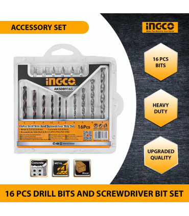 ست 16 عددی مته فلز، الماسه و سری پیچ گوشتی اینکو INGCO مدل AKSDB9165