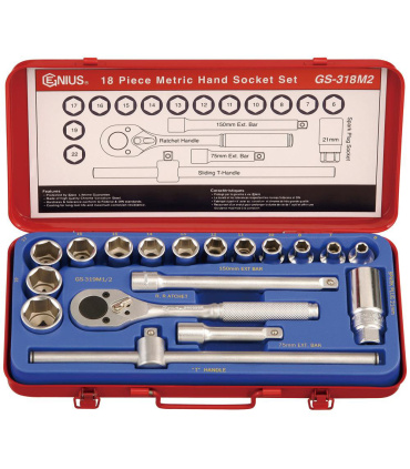 جعبه بکس 18 پارچه میلیمتری درایو 3/8 جنیوس GENIUS مدل GS-318M2