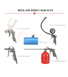 مجموعه 5 پارچه ابزار بادی پیستوله نازل باد گازوئیل پاش گیج باد شیلنگ فنری کمپرسور ادون EDON