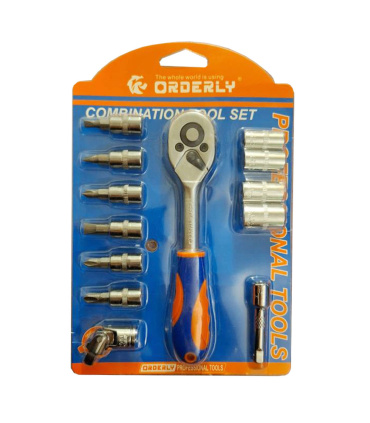 ست بکس 13 عددی بهمراه پیچ گوشتی بکسی درایو 1/4 اینچ اردرلی ORDERLY