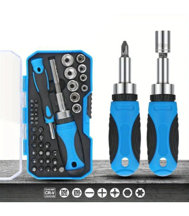 جعبه بیت و بکس 44 عددی با دسته جغجغه بیت خور و ساعتی درایو 1/4 کاپام KAPAOM مدل KA-7715