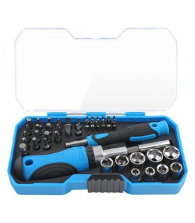 جعبه بیت و بکس 43 عددی با دسته جغجغه بیت خور و ساعتی درایو 1/4 ساتاوین SATAVIN مدل SDF43