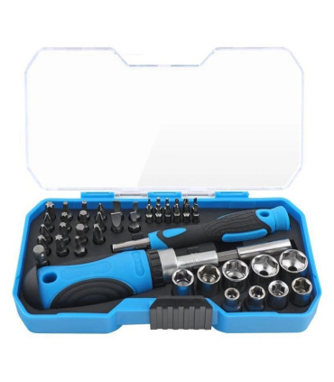 جعبه بیت و بکس 43 عددی با دسته جغجغه بیت خور و ساعتی درایو 1/4 ساتاوین SATAVIN مدل SDF43