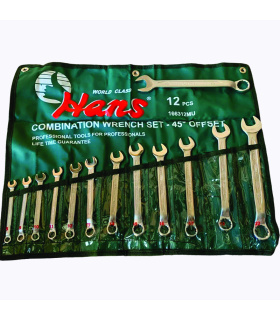 ست آچار 12 عددی یکسر تخت یکسر رینگی 45 درجه 8تا22 هنس HANS مدل 166312MU