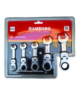 ست آچار 5 عددی یکسر تخت و رینگ جغجغه ای سرتاشو لولایی هامبورگ HAMBURG مدل H-9425