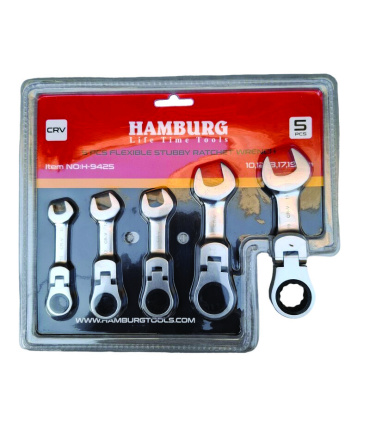 ست آچار 5 عددی یکسر تخت و رینگ جغجغه ای سرتاشو لولایی هامبورگ HAMBURG مدل H-9425