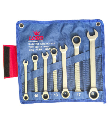 ست آچار 7 عددی یکسر تخت و رینگ جغجغه ای بلند لورد LORD مدل 50BV30