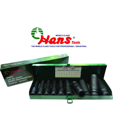 جعبه بکس بلند 10 پارچه درایو 1/2 فشارقوی مشکی 6پر هنس HANS مدل 84610M