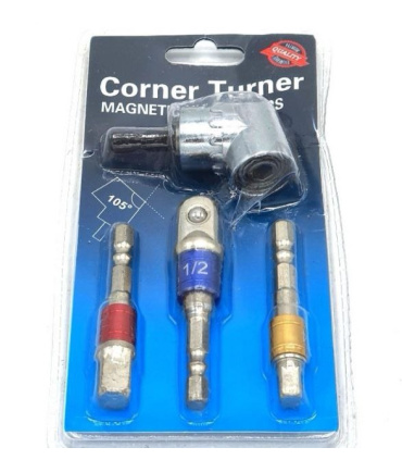 ست 4عددی سر دریلی بکس خور درایوهای 1/4-3/8-1/2 بهمراه رابط چپقی مینی 1/4 مدل CORNER TURNER