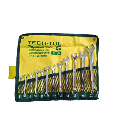 ست آچار 12 عددی یکسر تخت و یک سر رینگ 6 تا 22 تچ تول TECH-TUL