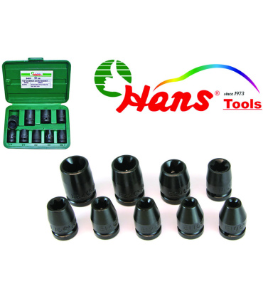 جعبه بکس E ای 9پارچه فشارقوی مشکی درایو 1/2 اینچ هنس HANS مدل 84601