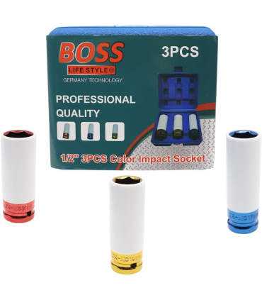 ست بکس بلند 3 عددی روکش پلاستیکی مخصوص رینگ اسپرت درایو 1/2 باس BOSS مدل BS3 جنس CR-MO