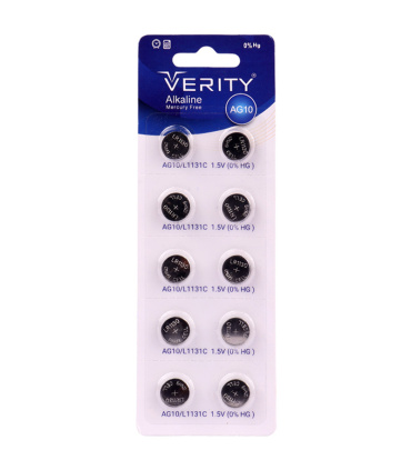 باتری سکه ای کوچک Verity Alkaline AG10 بسته 10 عددی