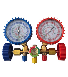 گیج شارژ گاز کولر MANIFOLD سه شیلنگ خودرویی ، صنعتی جعبه زرد