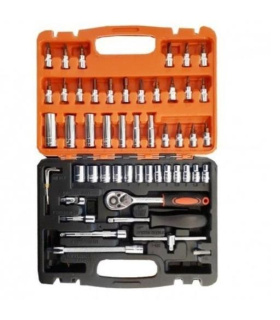 جعبه باز:جعبه بکس 53 پارچه درایو 1/4 آچار و سری بکس و پیچ گوشتی جعبه نارنجی