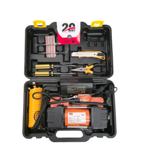 پمپ و کمپرسور باد فندکی 12ولت و 220 ولت حرفه ای دوسیلندر چراغ دار PM با کیف و گارانتی سری 20 کد TM9