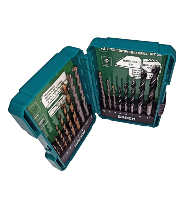 ست 16 عددی مته فلز، چوب و الماسه بتن گرین GREEN مدل 16P با جعبه