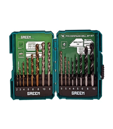 ست 16 عددی مته فلز، چوب و الماسه بتن گرین GREEN مدل 16P با جعبه