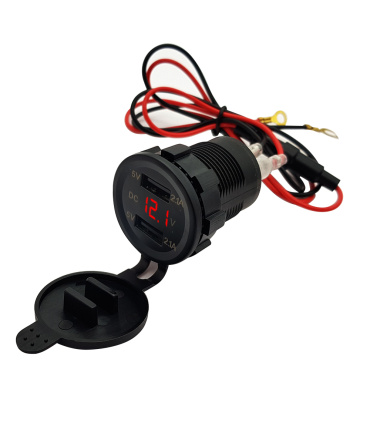 ماژول شارژر USB خودرو دو خروجی 2.1A (جمعا4.2A)رو پنلی با نمایشگر دیجیتال قرمز