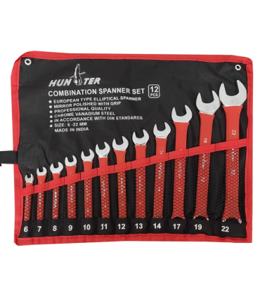 ست آچار 12 عددی 6تا22 یکسر تخت و رینگی روکش دار هانتر HUNTER مدل 22-6