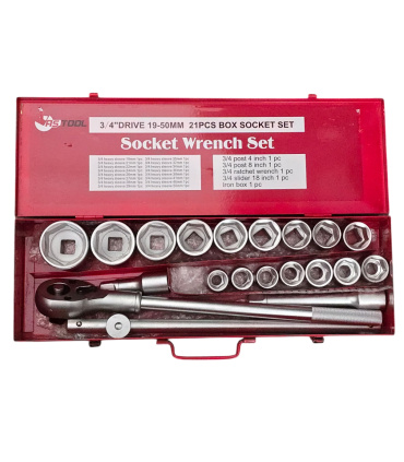 جعبه بکس 21 پارچه درایو 3/4 اینچ 6 پر سایزبکس 19تا50 آس تولز ASTOOLS مدل 21PCS