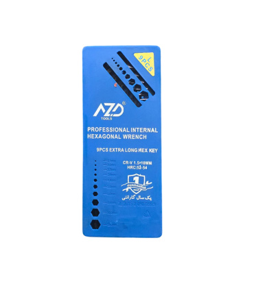 ست 9 عددی آچار آلن شش گوش بلند جعبه ای سایز 1.5 تا 10 آزدی AZD TOOLS مدل 52-54