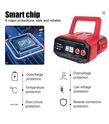 شارژر باتری / باطری فوق هوشمند 12-24 ولت سواری و کامیون مجهز به میکروکامپیوتر توان های‌پاور400w کاوک KAVUK مدل AJ-619L قرمز