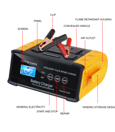 شارژر باتری / باطری فوق هوشمند 12-24 ولت سواری و کامیون مجهز به میکروکامپیوتر توان های‌پاور300w کاوک KAVUK مدل AJ-619N نارنجی
