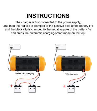 شارژر باتری / باطری فوق هوشمند 12-24 ولت سواری و کامیون مجهز به میکروکامپیوتر توان های‌پاور300w کاوک KAVUK مدل AJ-619N نارنجی