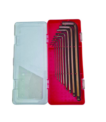 ست 9 عددی آچار آلن شش گوش H بلند ته گرد جعبه ای جنس S2 سایز 1.5 تا 10 موبینس MOBIES