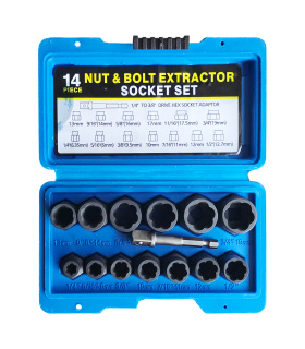 جعبه بکس حلزونی 14پارچه مخصوص پیچ و مهره سرگرد و هرز شده فشارقوی بهمراه سر دریلی 3/8 مکسین MAXIN مدل MX14 جنس CR-MO