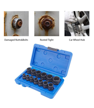 جعبه بکس حلزونی 14پارچه مخصوص پیچ و مهره سرگرد و هرز شده فشارقوی بهمراه سر دریلی 3/8 مکسین MAXIN مدل MX14 جنس CR-MO