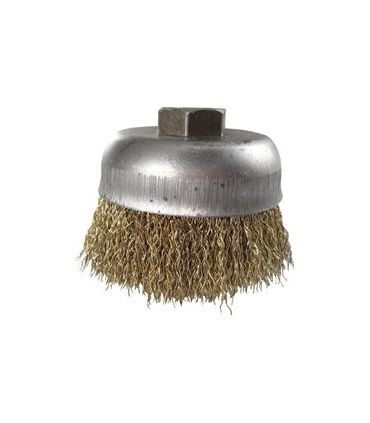 برس کاسه ای افشان سایز 70 مهره دار مخصوص مینی فرز سه ستاره جهان برس (کاسه خاکستری - سیم زرد)